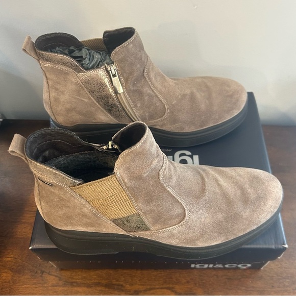 Igi & Co Women's Suede Ankle Boots In Beige With Wedge Booties Shoes Sz 41=10 US - Picture 4 of 12
